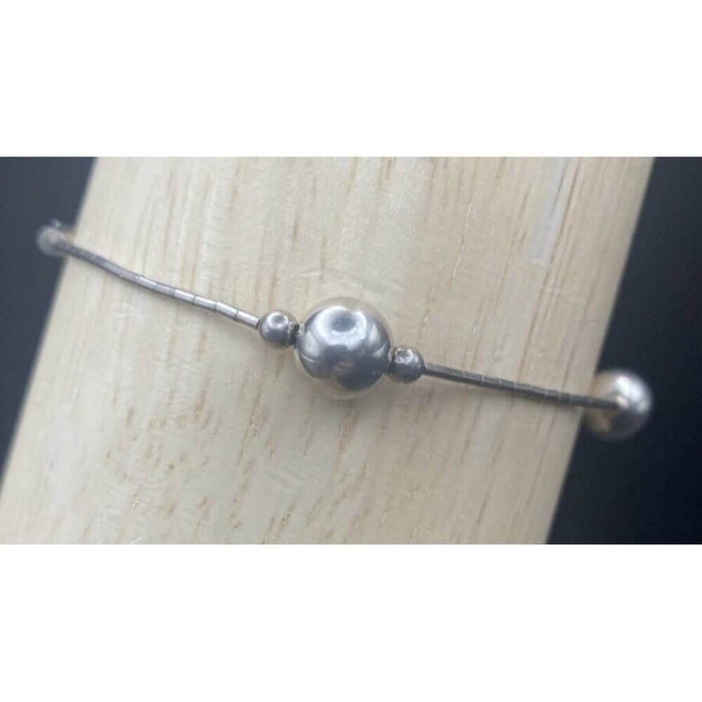 SW Bracelet Liquid Silver Tested 925 Sterling 7.5' 3g Vintage Bead Unisex Barrel - Picture 2 of 13
